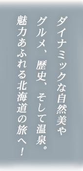 ダイナミックな自然美やグルメ、歴史、そして温泉。魅力あふれる北海道の旅へ！