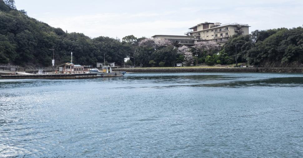 緑豊かな仙酔島。高台に国民宿舎が立つ